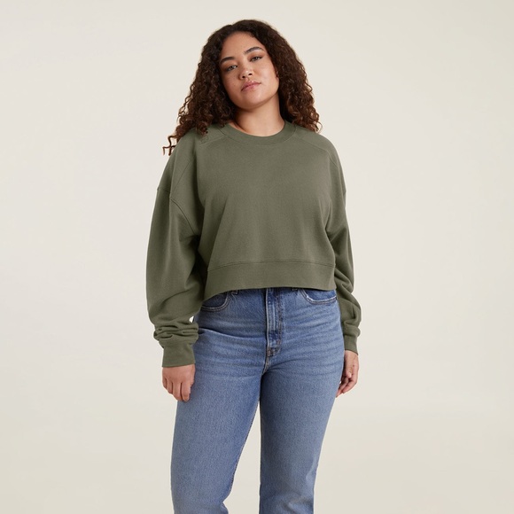 Nuuds Cropped Crewneck Sweatshirt in Olive Size XS - Picture 1 of 14